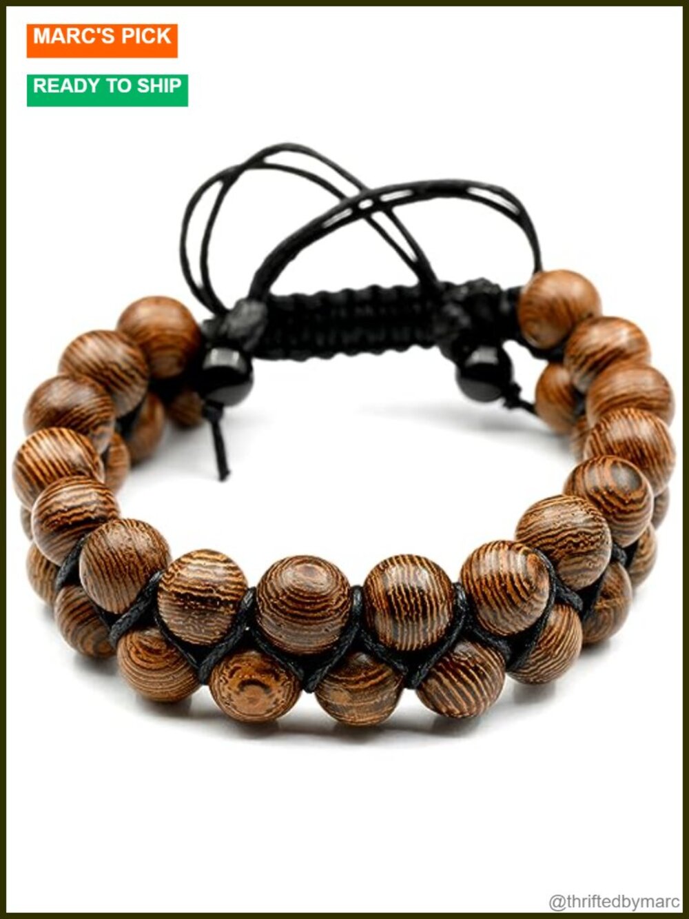 Natural Sandalwood Beaded Macrame Bracelet - Men Women Handmade Adjustable